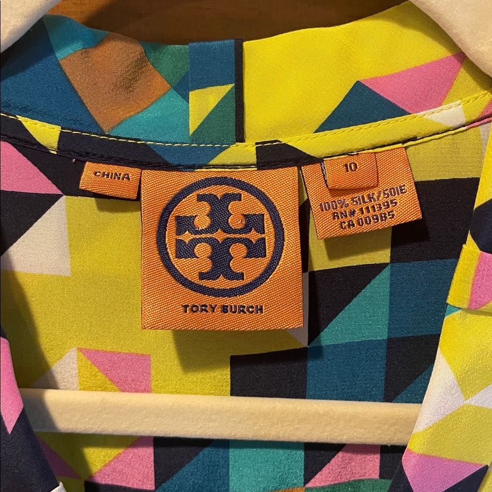 Tory Burch Multicolor Geometric Blouse with Bow - Picture 2 of 7